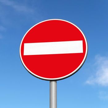 No entry road sign on a blue sky background