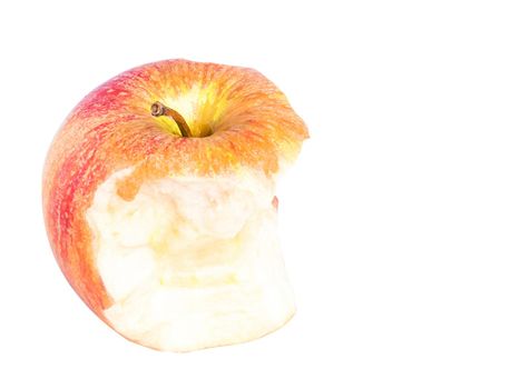 Bitten red apple on white background with clipping path.