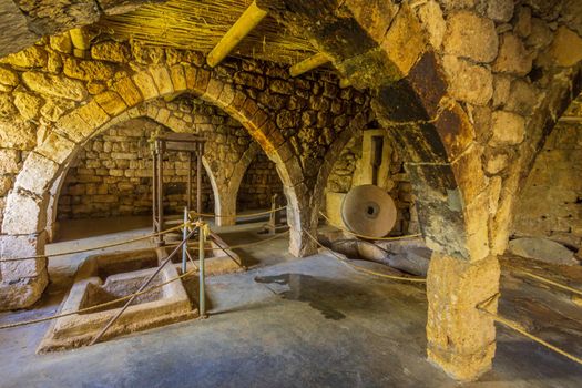 Snir, Israel - February 09, 2021: View of the water powered Matruf Flour Mill, in the Hermon Stream (Banias) Nature Reserve, Upper Galilee, Northern Israel