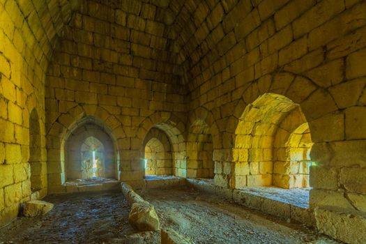 View of the interior of the prison northern tower, with embrasures, in the Medieval Nimrod Fortress, the Golan Heights, Northern Israel