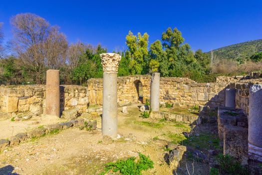 View of the remains of a synagogue, in the Hermon Stream (Banias) Nature Reserve, Upper Galilee, Northern Israel