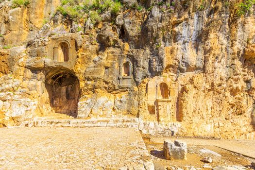 View of the remains of the Shrine and Cave of Pan, in the Hermon Stream (Banias) Nature Reserve, Upper Galilee, Northern Israel