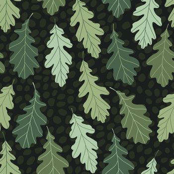 Floral seamless pattern with colorful exotic leaves on dark background. Tropic green branches. Fashion vector stock illustration for wallpaper, posters, card, fabric, textile