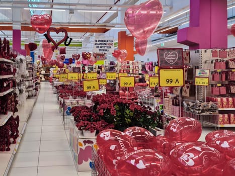 Interior view of romantic love decor items sold as gifts for annual February 14 feast.