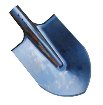 New garden hammer painted shovel. Shovel close-up isolated on a white background.