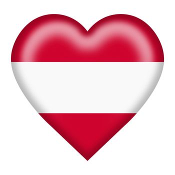 An Austria flag heart button isolated on white with clipping path 3d illustration