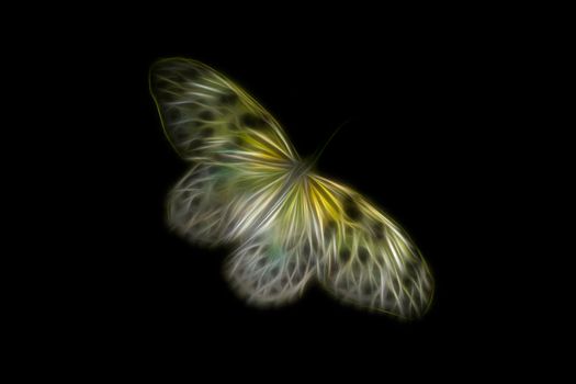 abstract image of a yellow butterfly on black .