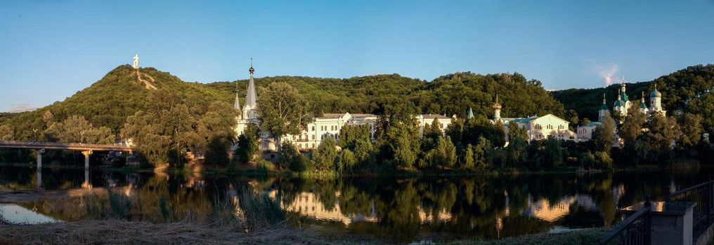 Svyatogorsk, Ukraine 07.16.2020.  The Holy Mountains Lavra of the Holy Dormition in Svyatogorsk or Sviatohirsk, Ukraine, on a sunny summer morning