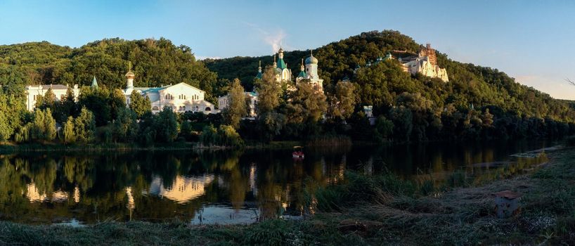 Svyatogorsk, Ukraine 07.16.2020.  The Holy Mountains Lavra of the Holy Dormition in Svyatogorsk or Sviatohirsk, Ukraine, on a sunny summer morning