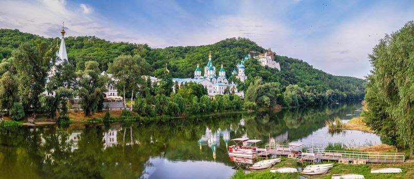 Svyatogorsk, Ukraine 07.16.2020.  The Holy Mountains Lavra of the Holy Dormition in Svyatogorsk or Sviatohirsk, Ukraine, on a sunny summer morning