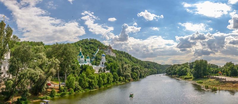 Svyatogorsk, Ukraine 07.16.2020.  The Holy Mountains Lavra of the Holy Dormition in Svyatogorsk or Sviatohirsk, Ukraine, on a sunny summer morning