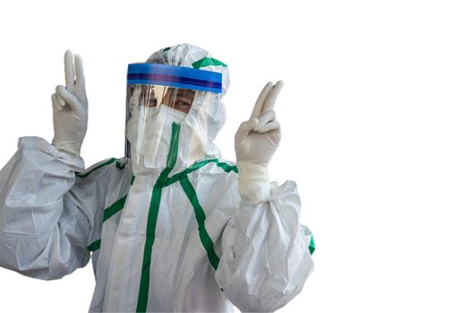 Healthcare workers wearing PPE packages show their readiness to work on COVID 19 screening.