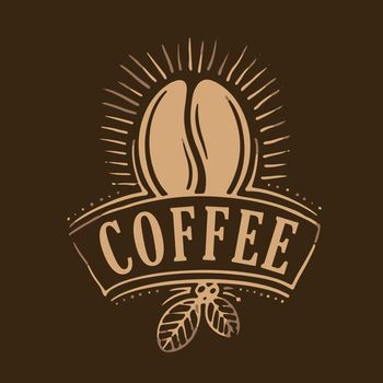 Vector logo with coffee beans drawn on a dark background.