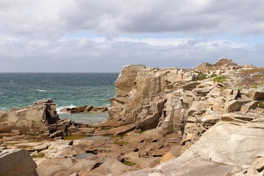 Cliffs on the coast of the Ile Grande - Big Island - in Pleumeur-Bodou in Brittany, France