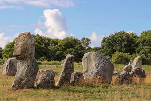 Alignments of Kermario, rows of standing stones - menhirs, the largest megalithic site in the world, Carnac, Brittany, France