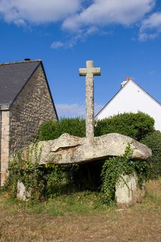 Christianizatied dolmen Cruz-Menquen in Carnac in Brittany, France