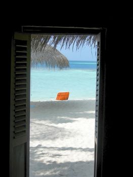 Tropical seaside scenic view in Alifu atoll Maldives
