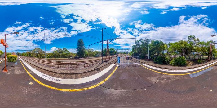 Spherical 360 panorama photograph of the Valley Heights Train Station in The Blue Mountains in regional New South Wales in Australia