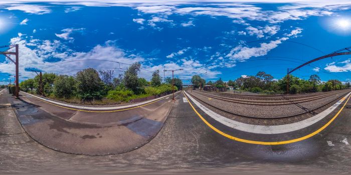 Spherical 360 panorama photograph of the Valley Heights Train Station in The Blue Mountains in regional New South Wales in Australia
