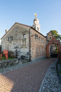 Udine, Italy. February 11, 2020. external view of the  casa della confraternita (the house of Confraternity) on the castle hill