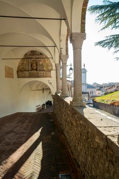 Udine, Italy. February 11, 2020.  the decorations under the Lippomano loggia on the castle hill