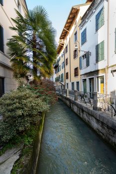 Udine, Italy. February 11, 2020. the millrace that runs through the city center