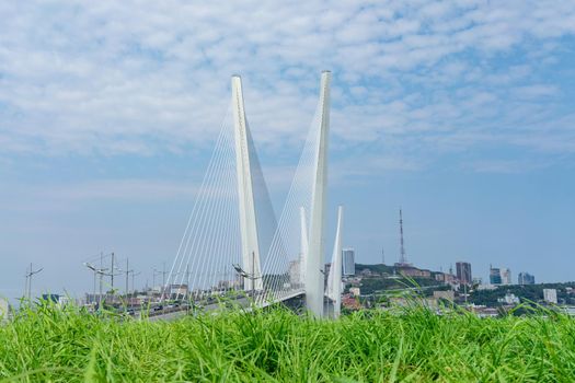 Cityscape overlooking the Golden bridge. Vladivostok, Russia