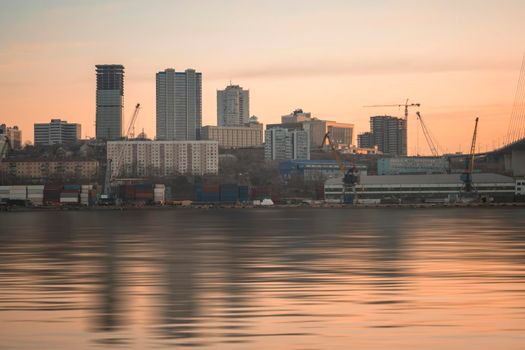 Vladivostok, Russia. Cityscape overlooking the Golden horn Bay.