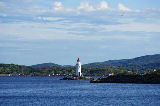 Tokarev lighthouse on the background of the seascape. Vladivostok, Russia