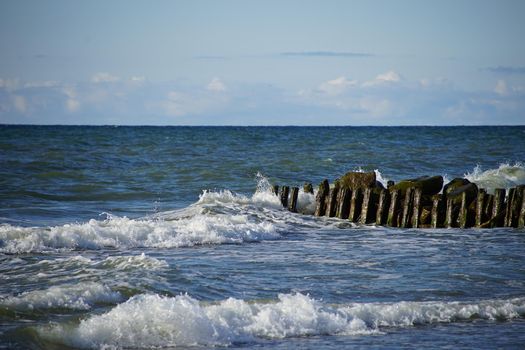 Seascape with breakwaters. Zelenogradsk, Russia.
