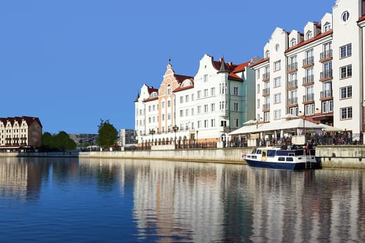 The urban landscape of the city of Kaliningrad and the pregola river