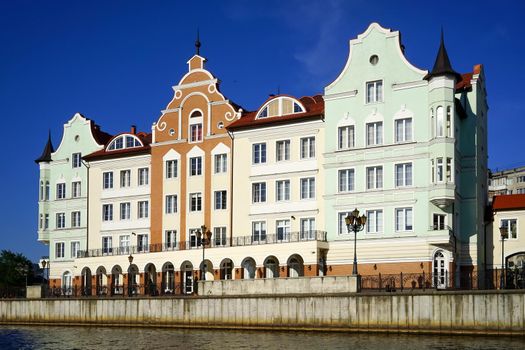 The urban landscape of the city of Kaliningrad and the pregola river