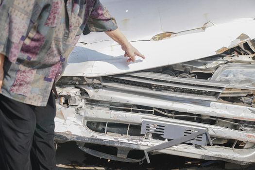 crashed damaged broken car. automobile crash collision accident
