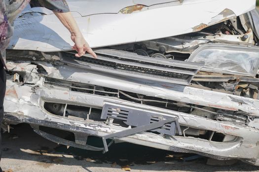 crashed damaged broken car. automobile crash collision accident