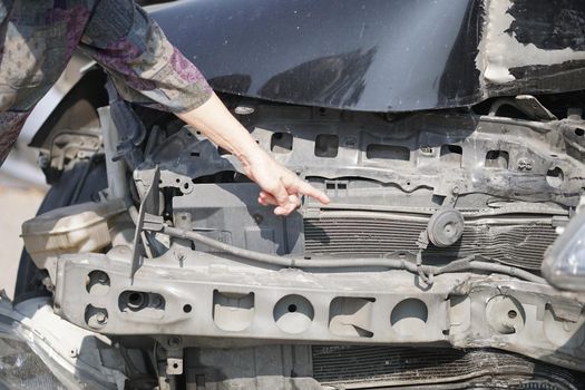 crashed damaged broken car. automobile crash collision accident