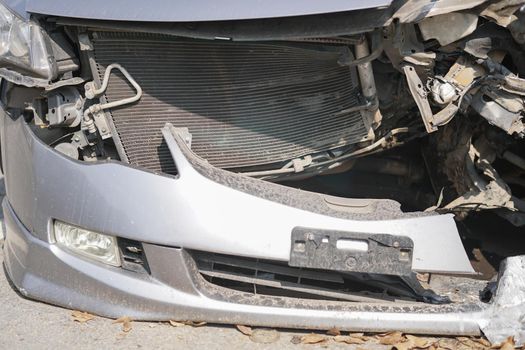 crashed damaged broken car. automobile crash collision accident