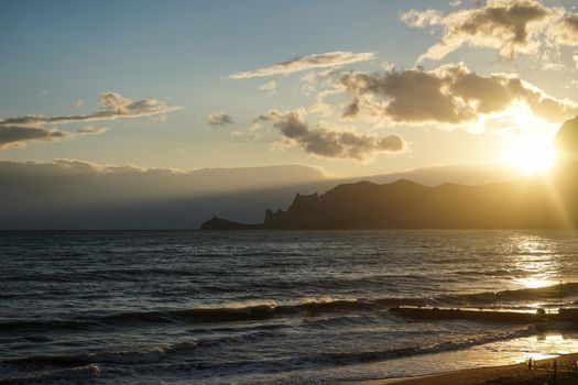 Marine landscape with a beautiful emerald waves. Sudak, Crimea.