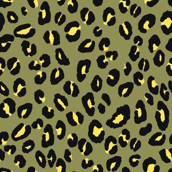 Abstract modern leopard seamless pattern. Animals trendy background. Green and black decorative vector stock illustration for print, card, postcard, fabric, textile. Modern ornament of stylized skin.