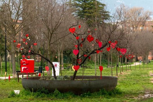 terni ,italy february 12 2021:Valentine's Day decorations for the feast of lovers
