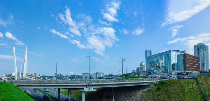 Vladivostok, Primorsky Krai. Panorama of the cityscape overlooking the Mariinsky theatre.