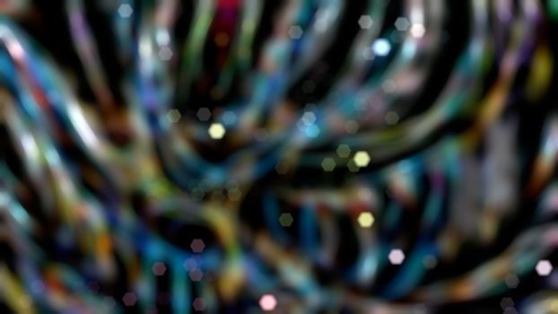 Abstract dark background with rainbow highlights and bokeh. For design and network