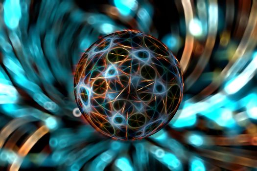 Abstract with a sphere on a luminous background. For design and network