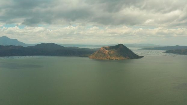 Taal Volcano on Luzon Island top view, Tagaytay, Philippines. Volcano with a crater on an island in the middle of a lake.