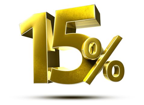 3D illustration 15 Percent Gold isolated on a white background.(with Clipping Path)