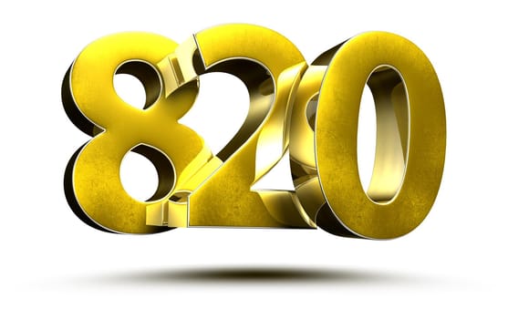 820 numbers 3D illustration on white background with clipping path.