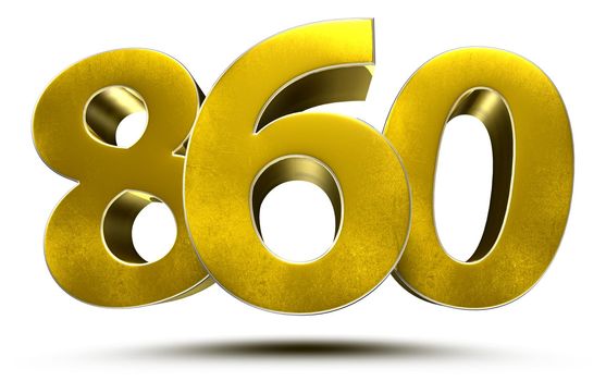 860 numbers 3D illustration on white background with clipping path.
