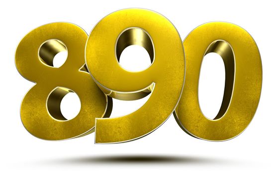 890 numbers 3D illustration on white background with clipping path.