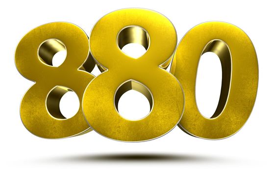 880 numbers 3D illustration on white background with clipping path.