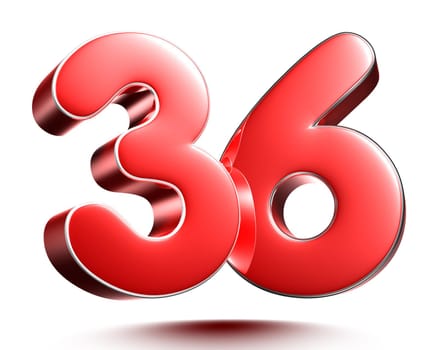 Red numbers 36 isolated on white background illustration 3D rendering with clipping path).