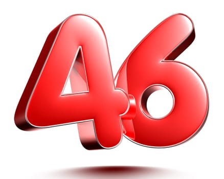 Red numbers 46 isolated on white background illustration 3D rendering with clipping path.